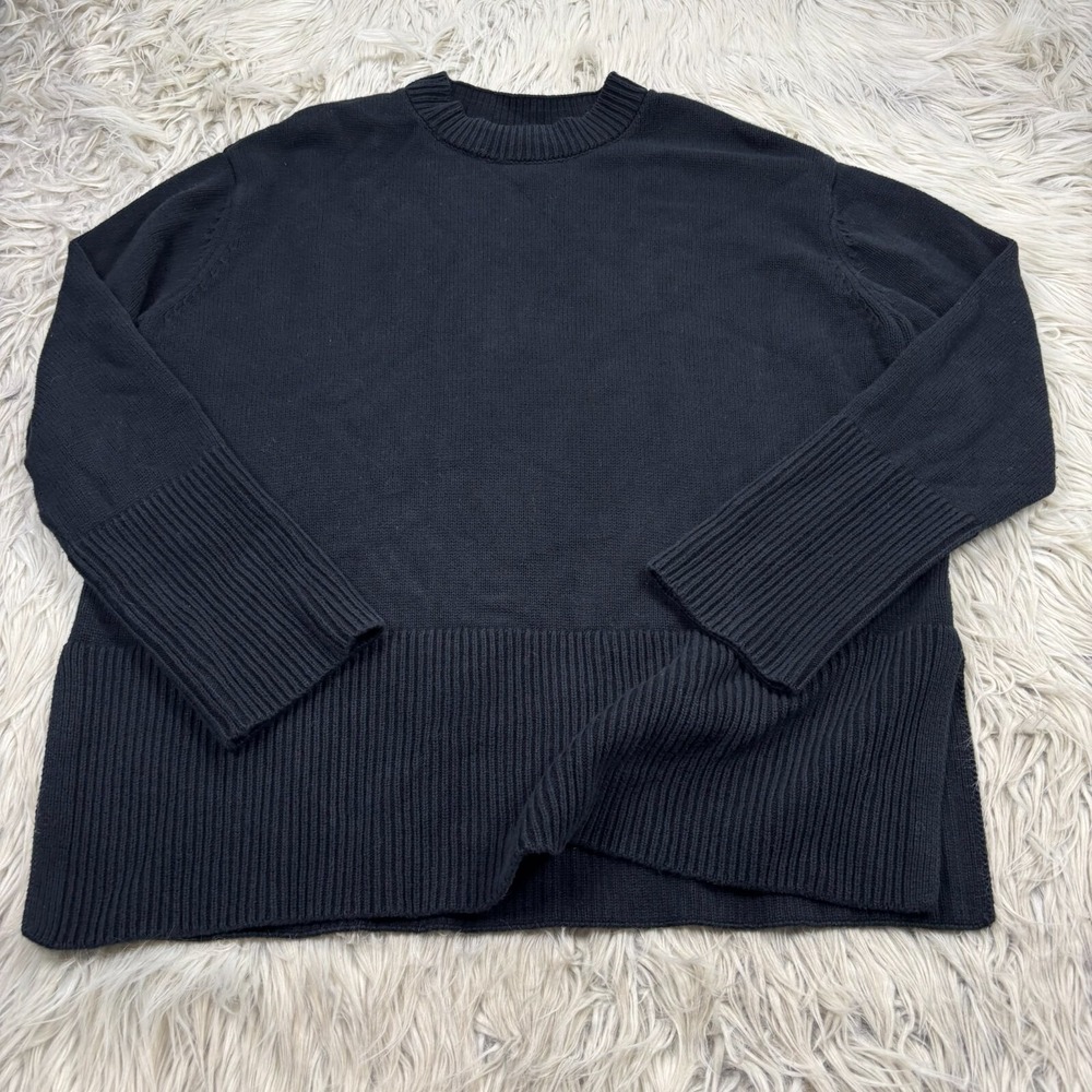 Gap Women's L Black 100% Cotton Split Side Hem Tunic Sweater Crew Neck